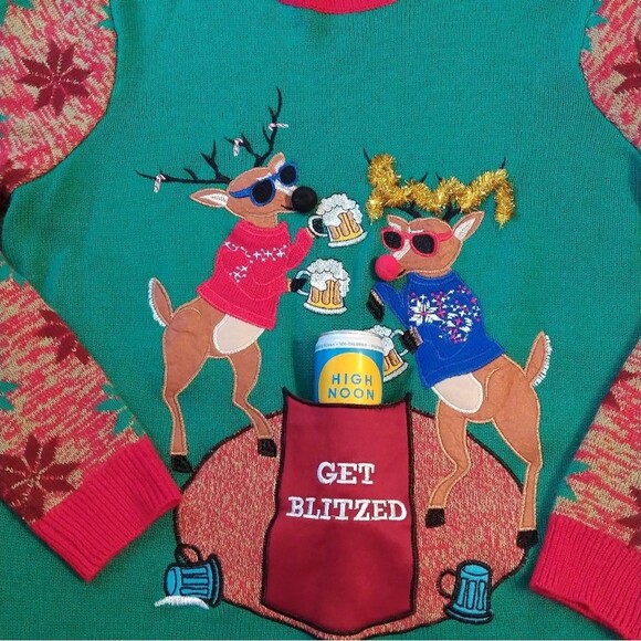 Christmas Holiday Ugly Embellished Beverage Holder Sweater - Picture 6 of 8